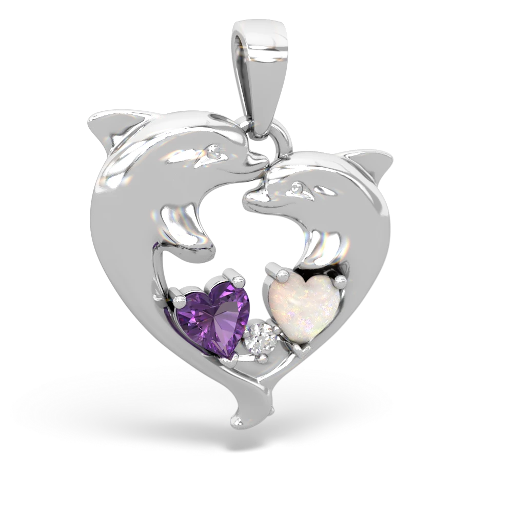 Amethyst Dolphin Heart 14K White Gold pendant P5820