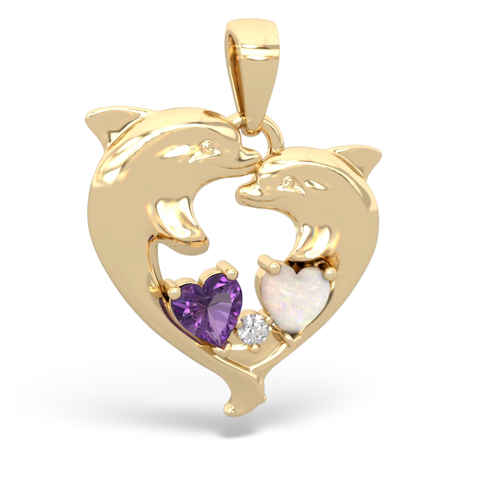 Amethyst Dolphin Heart 14K Yellow Gold pendant P5820