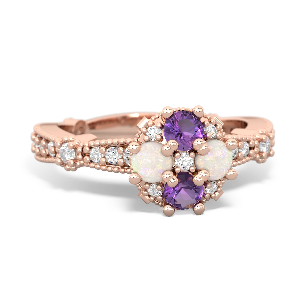 Amethyst Sparkling Tiara Cluster 14K Rose Gold ring R26293RD