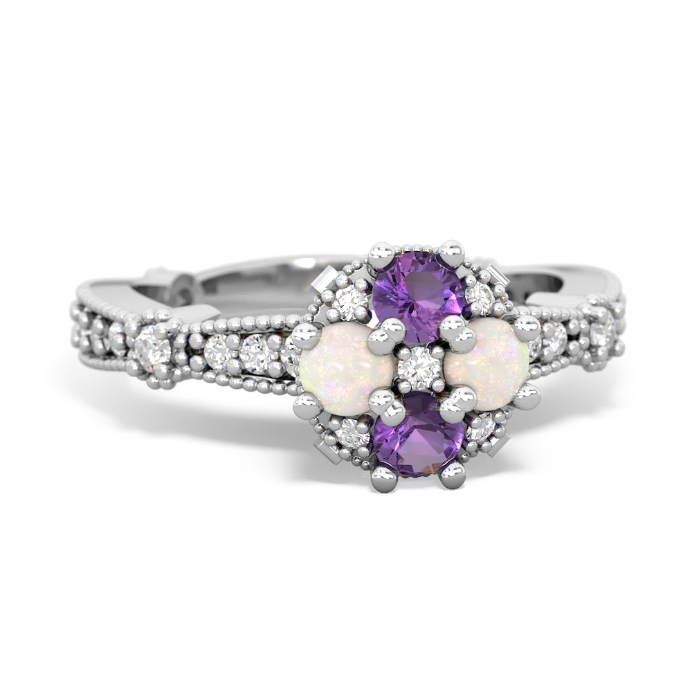 Amethyst Sparkling Tiara Cluster 14K White Gold ring R26293RD