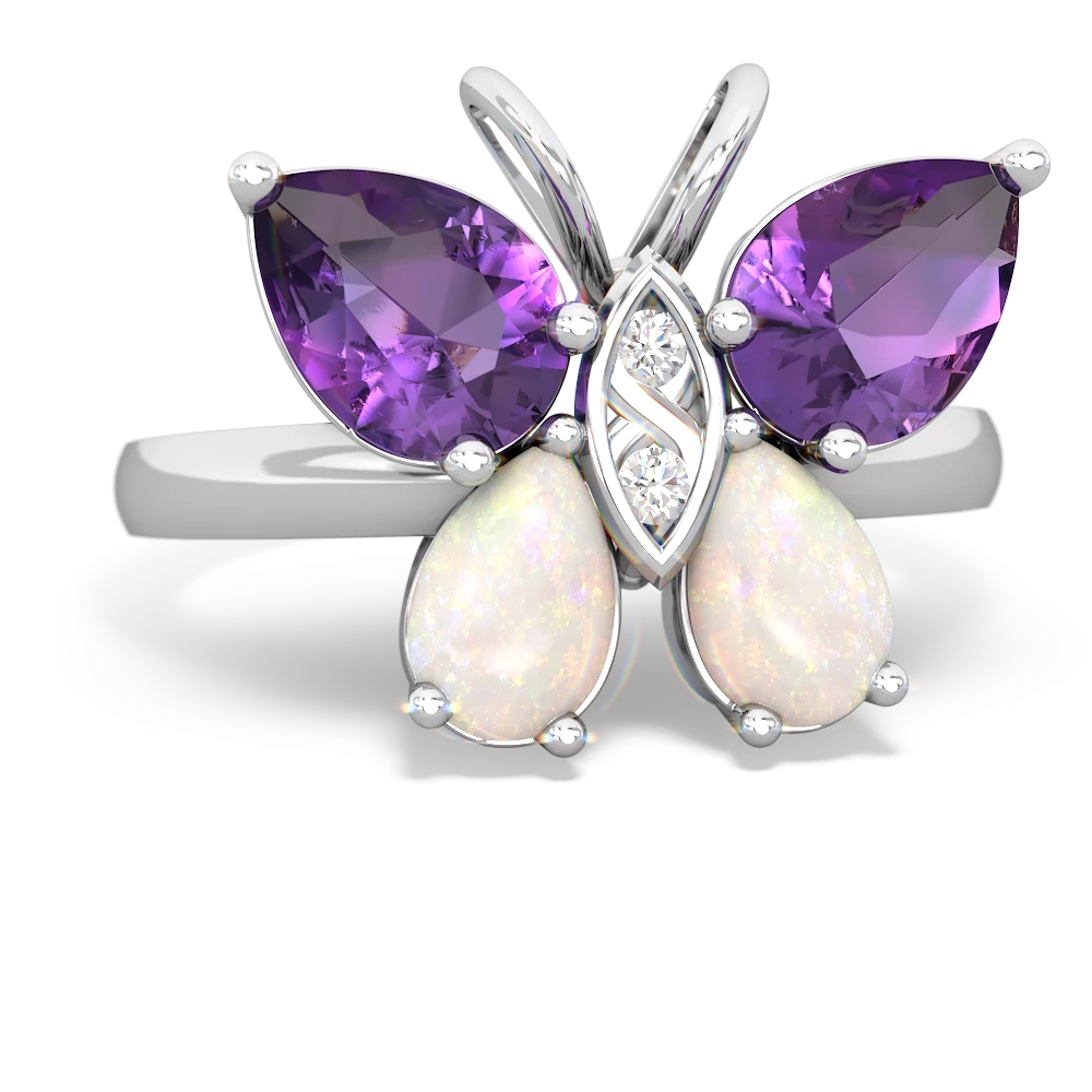 Amethyst Butterfly 14K White Gold ring R2215