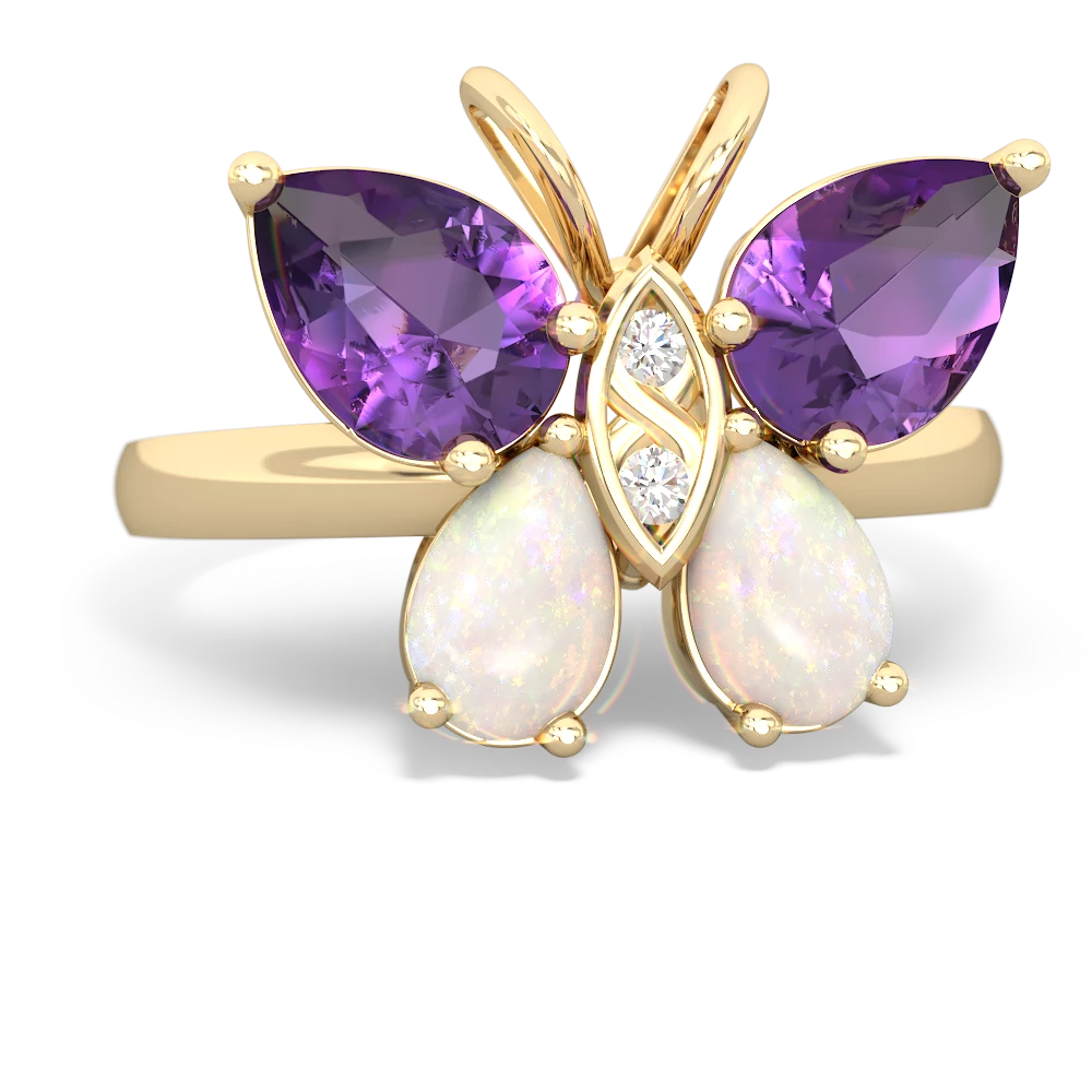 Amethyst Butterfly 14K Yellow Gold ring R2215