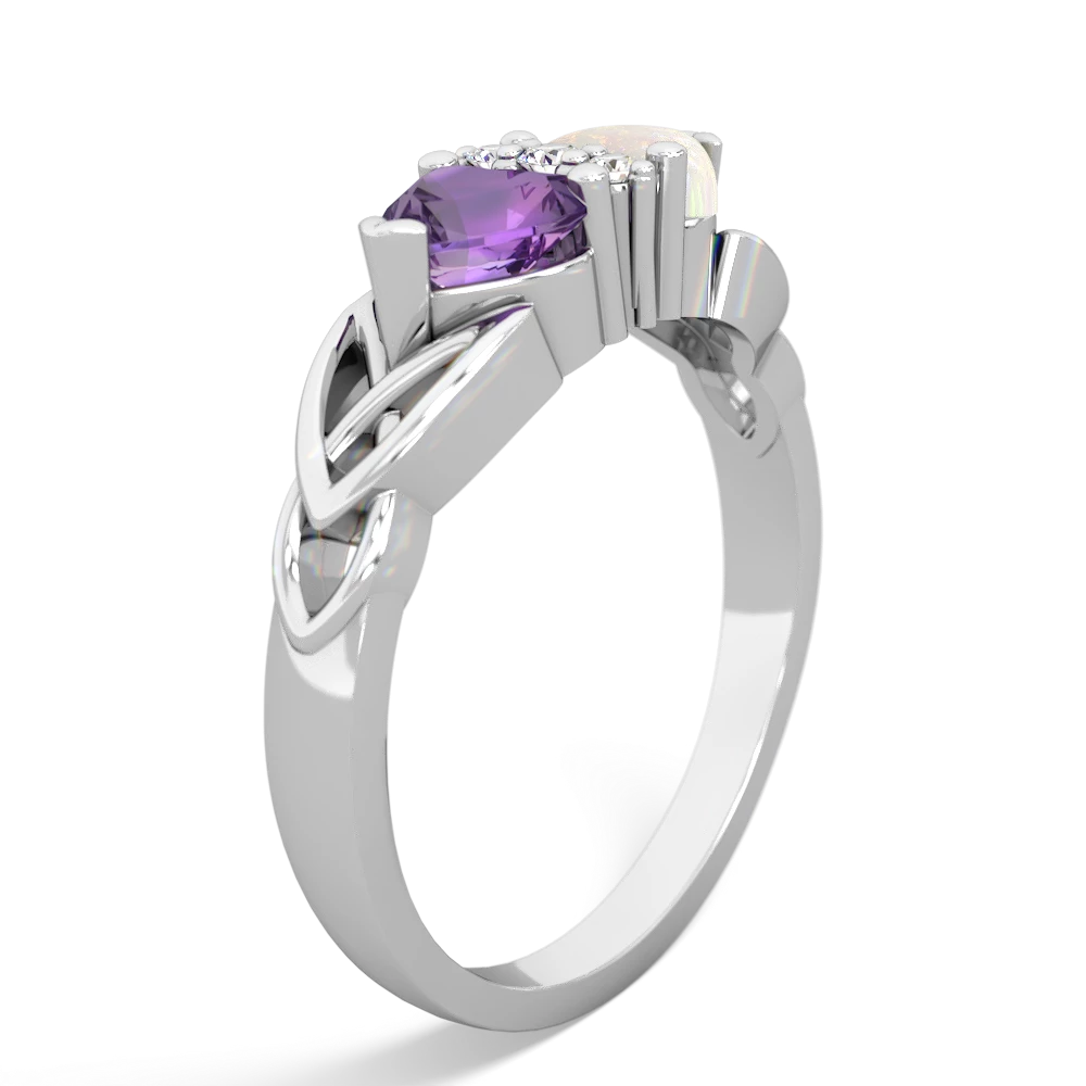 Amethyst Celtic Knot Double Heart 14K White Gold ring R5040