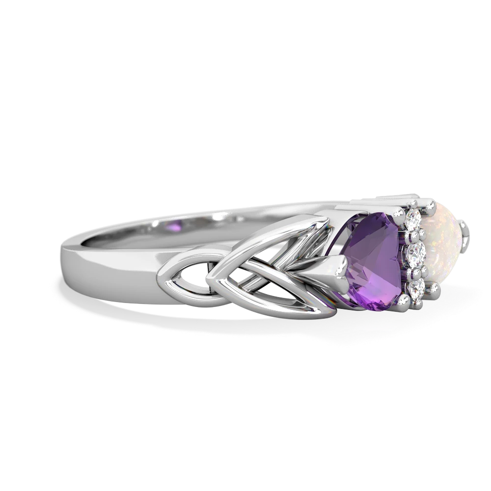 Amethyst Celtic Knot Double Heart 14K White Gold ring R5040