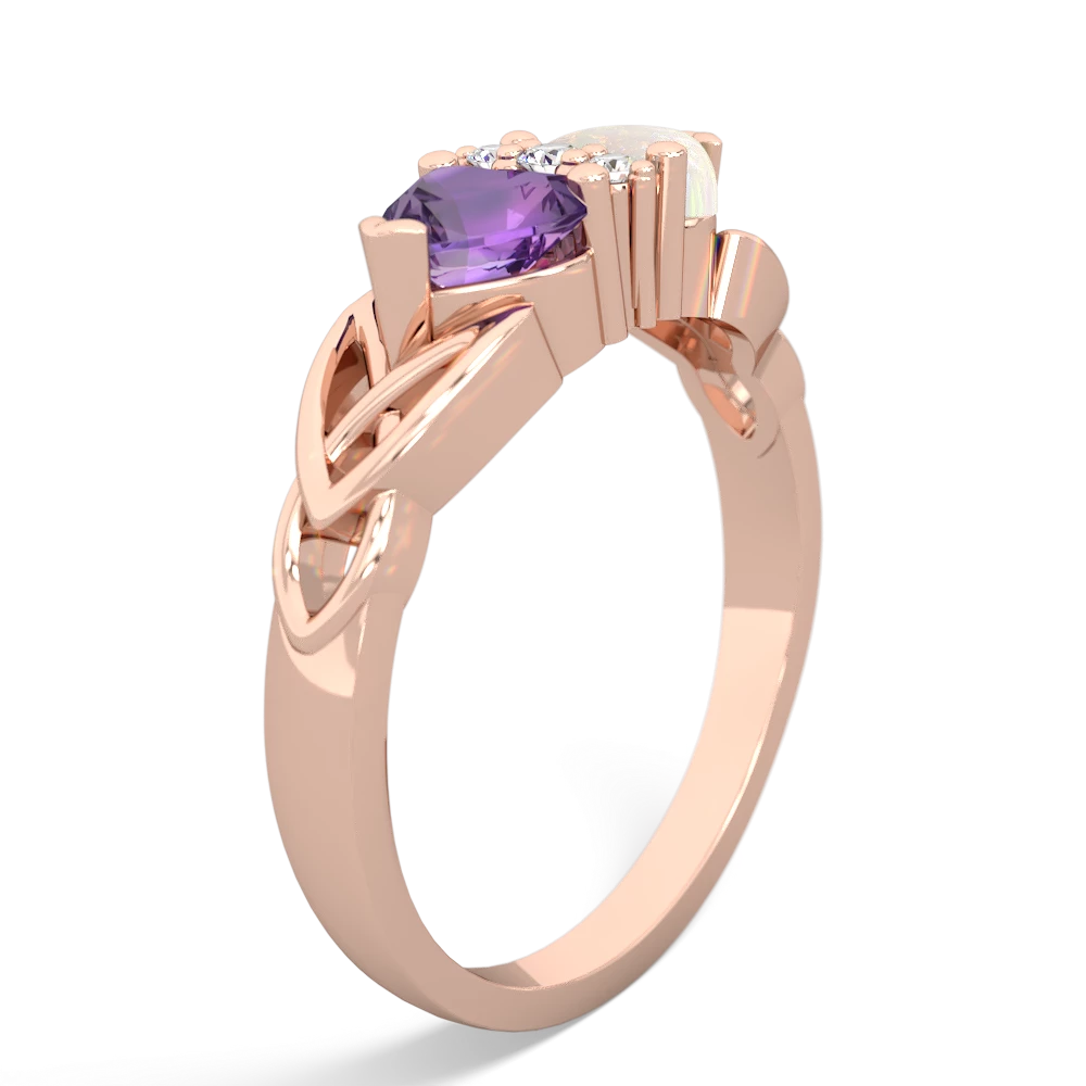 Amethyst Celtic Knot Double Heart 14K Rose Gold ring R5040