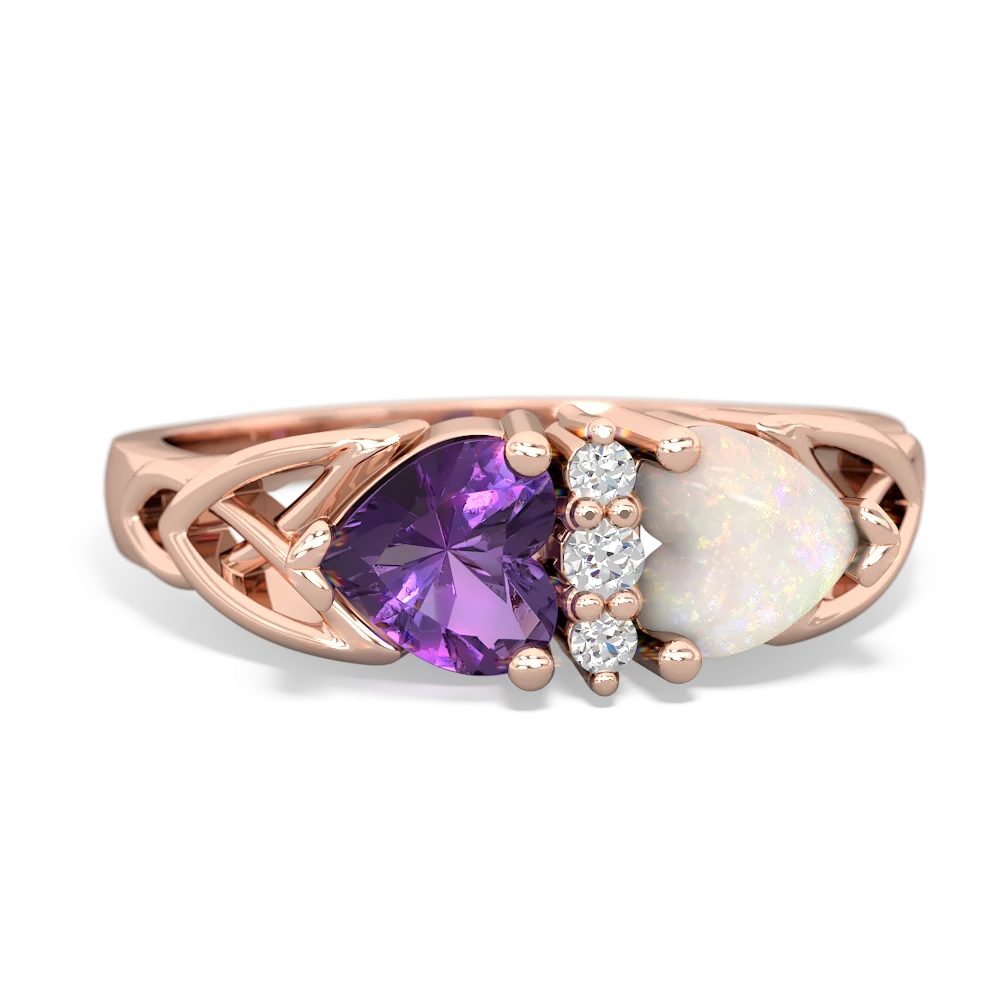 Amethyst Celtic Knot Double Heart 14K Rose Gold ring R5040