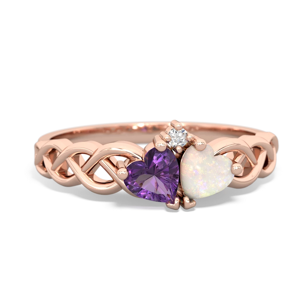 Amethyst Heart To Heart Braid 14K Rose Gold ring R5870