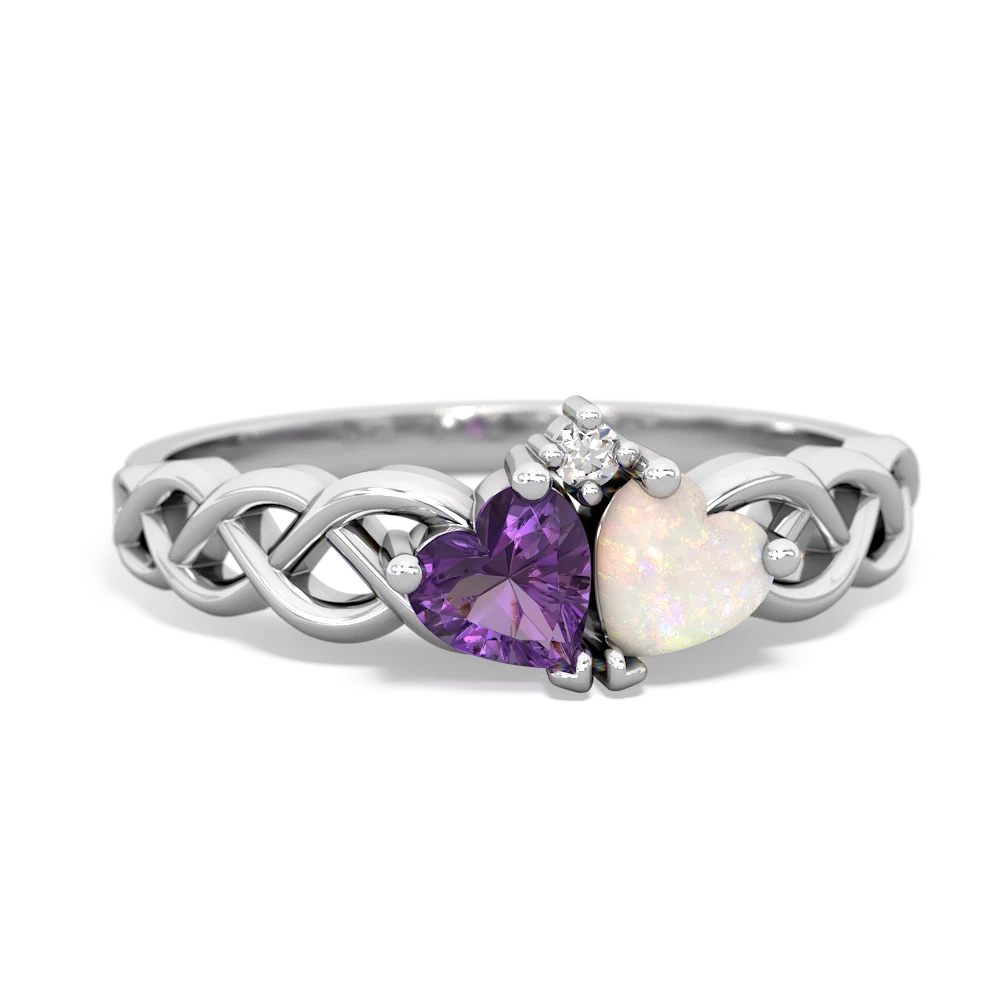 Amethyst Heart To Heart Braid 14K White Gold ring R5870