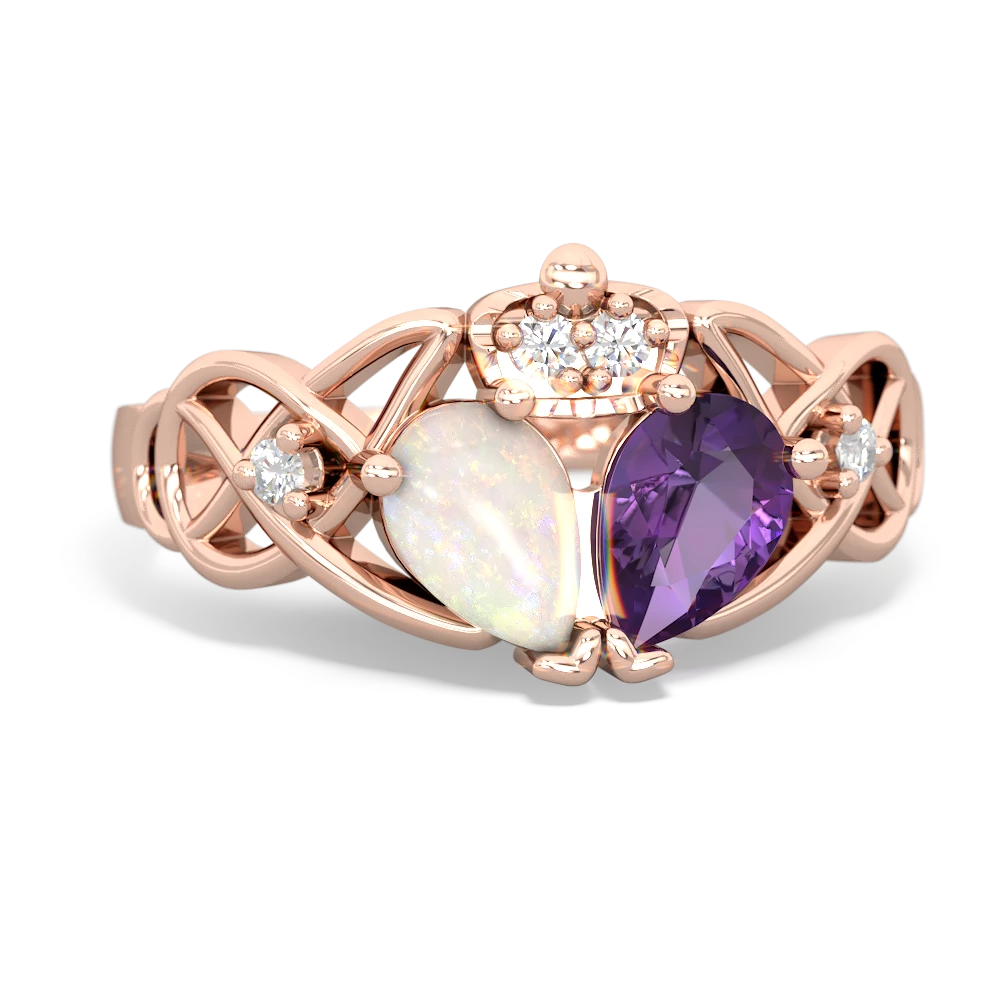 Amethyst 'One Heart' Celtic Knot Claddagh 14K Rose Gold ring R5322