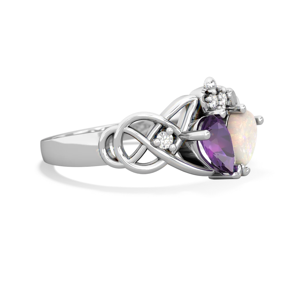 Amethyst 'One Heart' Celtic Knot Claddagh 14K White Gold ring R5322