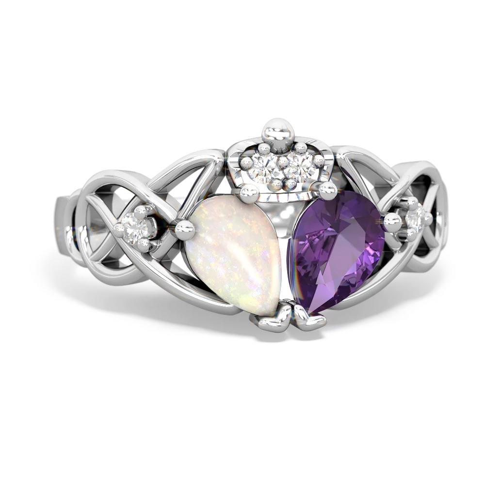 Amethyst 'One Heart' Celtic Knot Claddagh 14K White Gold ring R5322