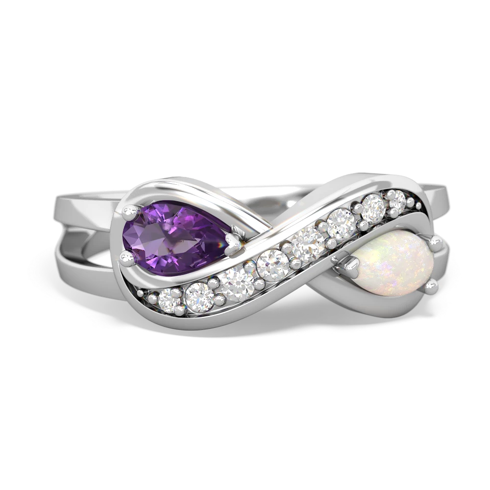 14K White Gold Amethyst with Opal Diamond Infinity Ring