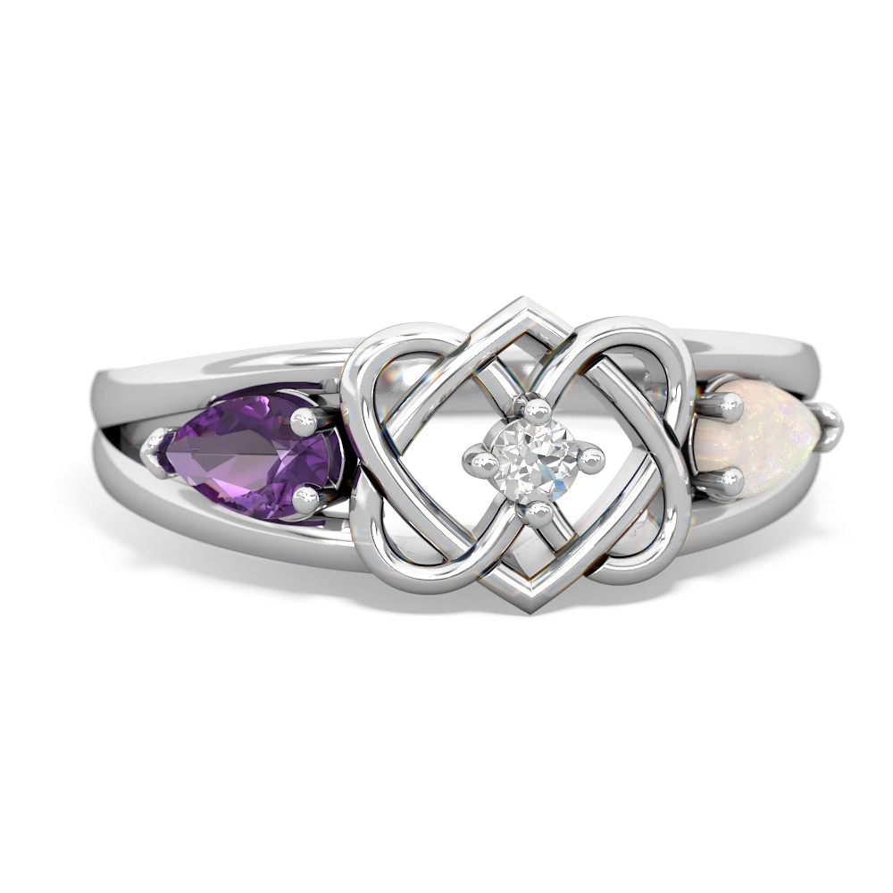 Amethyst Hearts Intertwined 14K White Gold ring R5880