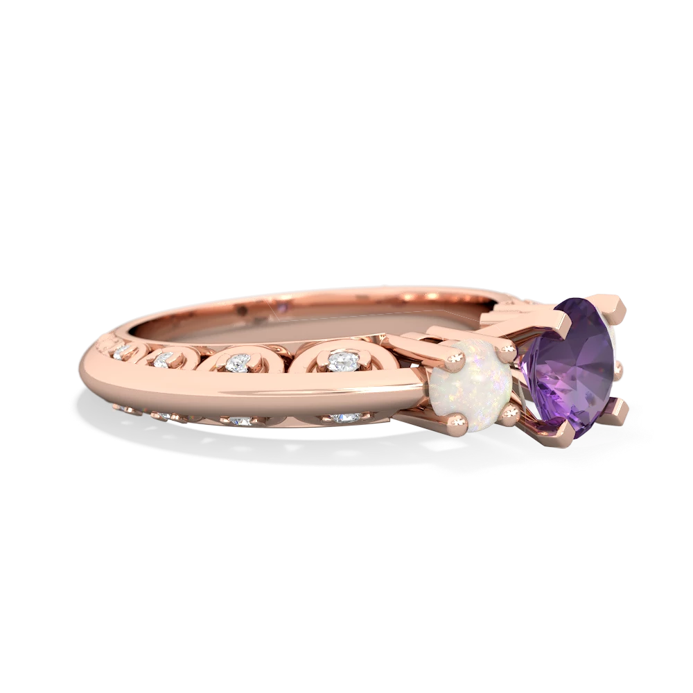 Amethyst Art Deco Eternal Embrace Engagement 14K Rose Gold ring C2003