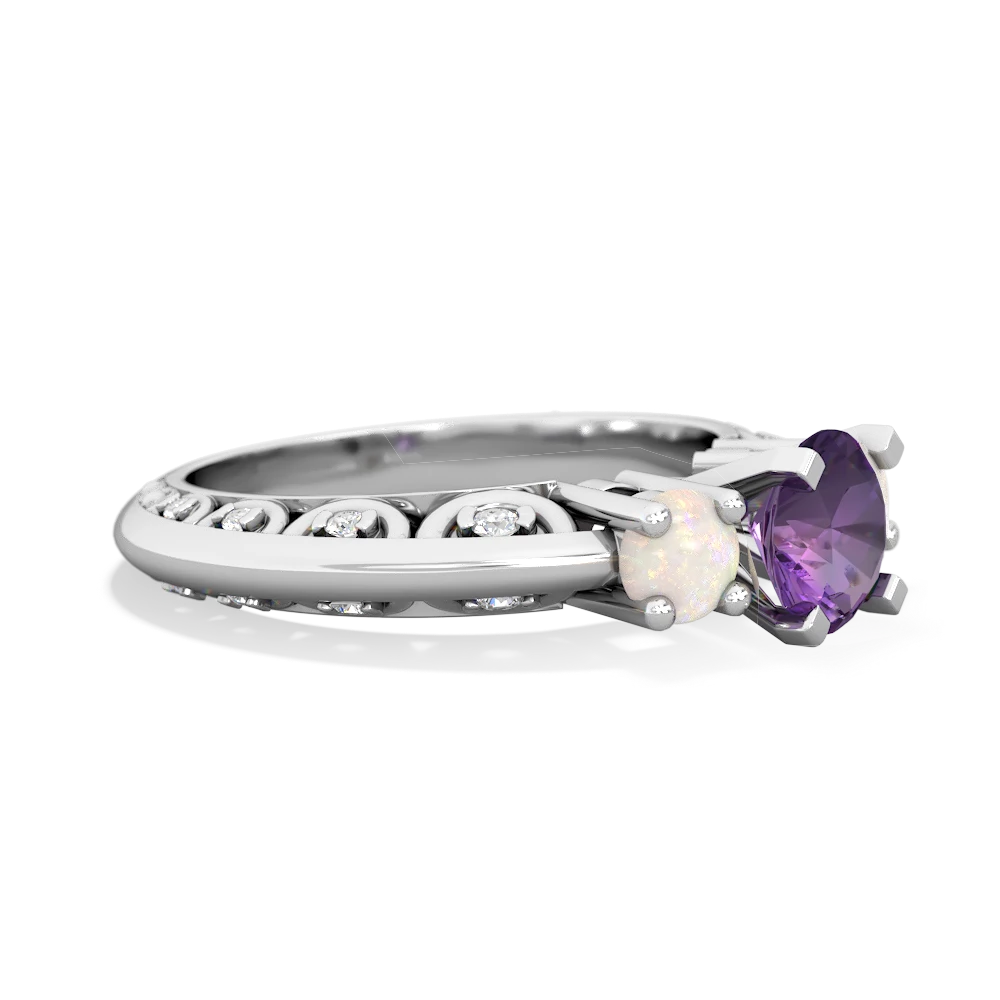 Amethyst Art Deco Eternal Embrace Engagement 14K White Gold ring C2003