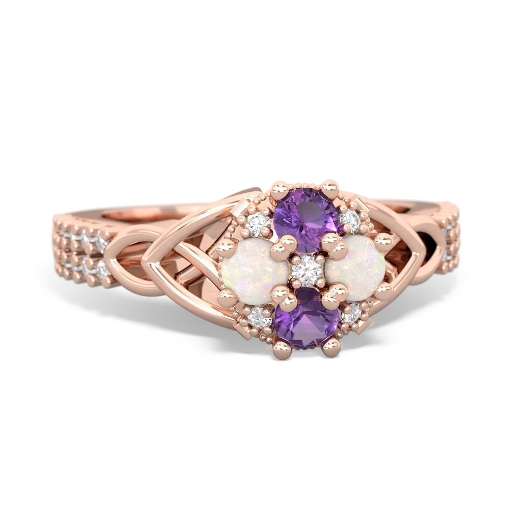 Amethyst Celtic Knot Cluster Engagement 14K Rose Gold ring R26443RD