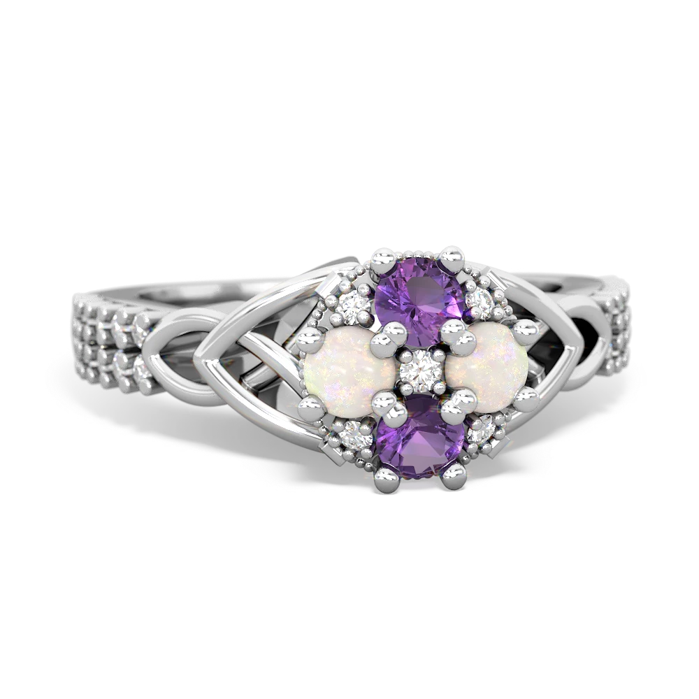 Amethyst Celtic Knot Cluster Engagement 14K White Gold ring R26443RD