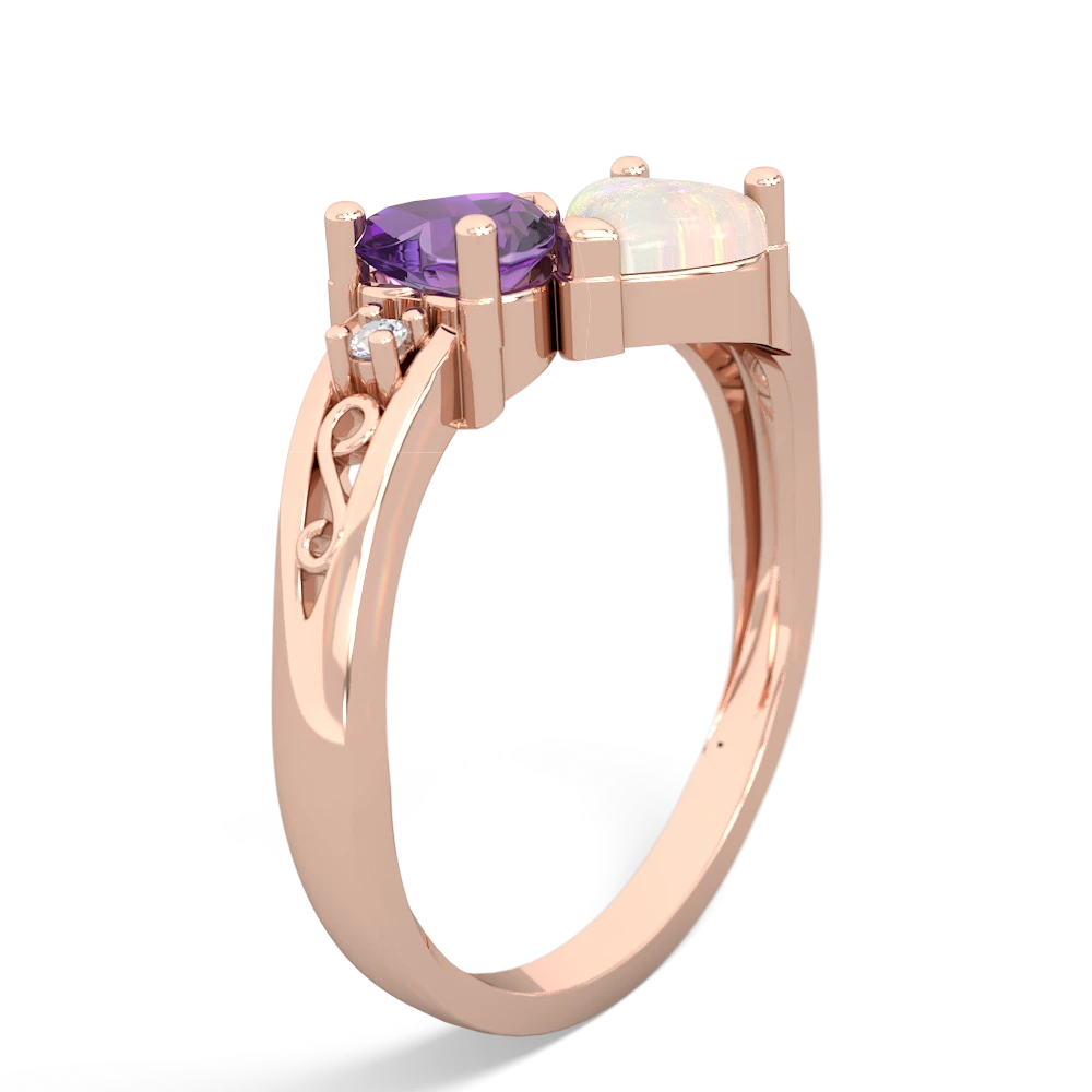 Amethyst Snuggling Hearts 14K Rose Gold ring R2178