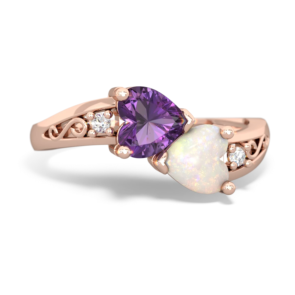 Amethyst Snuggling Hearts 14K Rose Gold ring R2178