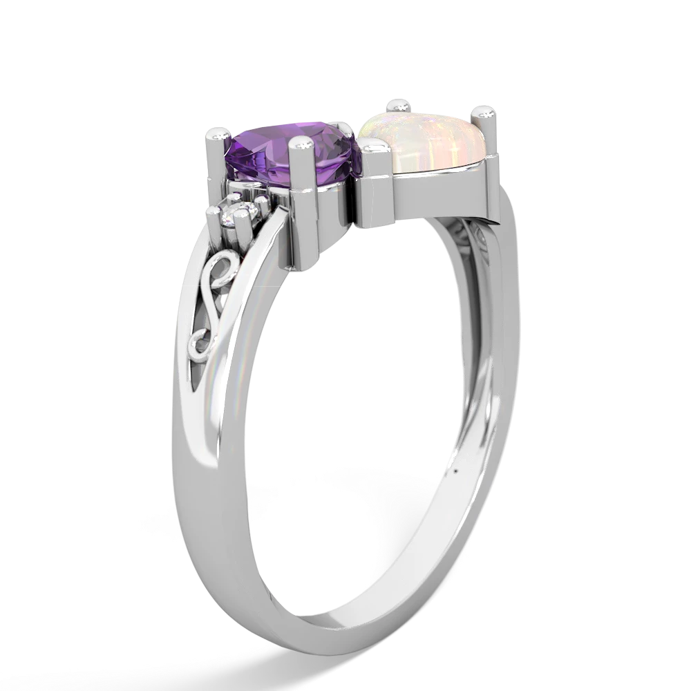 Amethyst Snuggling Hearts 14K White Gold ring R2178