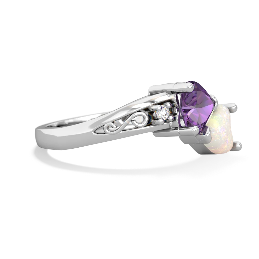 Amethyst Snuggling Hearts 14K White Gold ring R2178