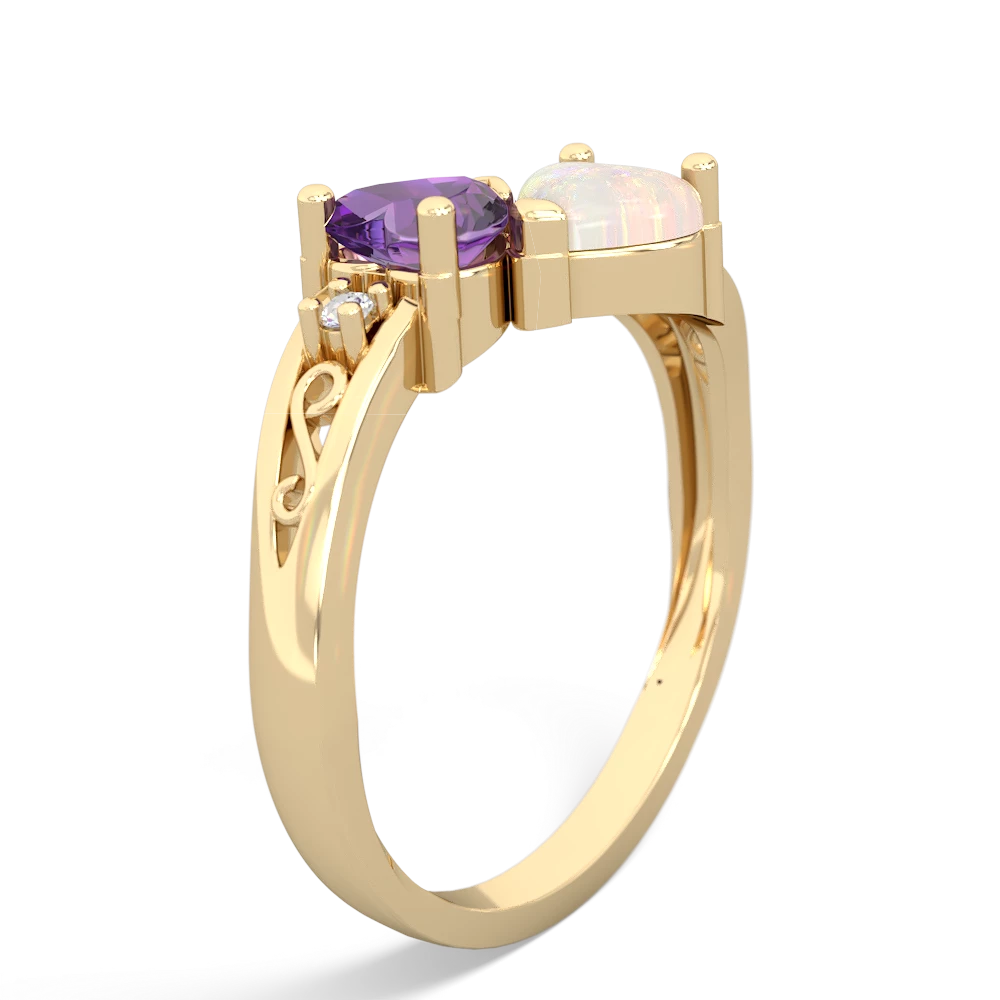 Amethyst Snuggling Hearts 14K Yellow Gold ring R2178