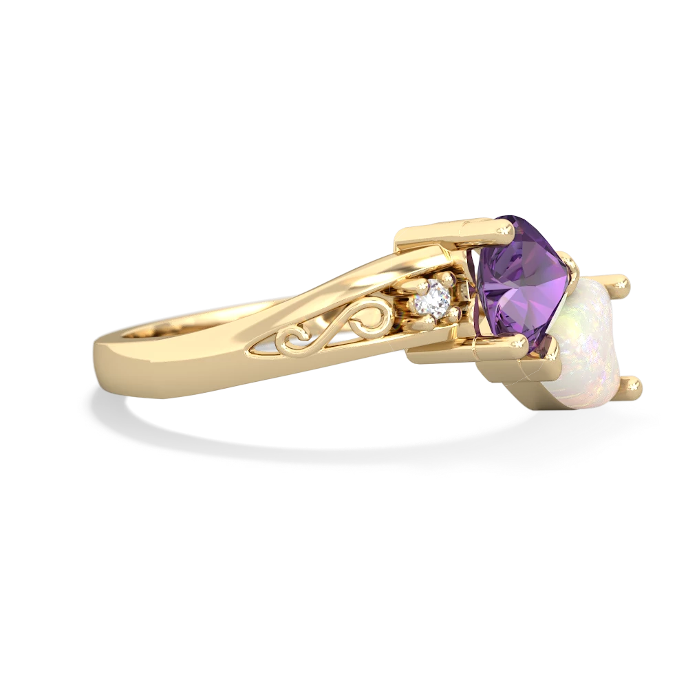 Amethyst Snuggling Hearts 14K Yellow Gold ring R2178