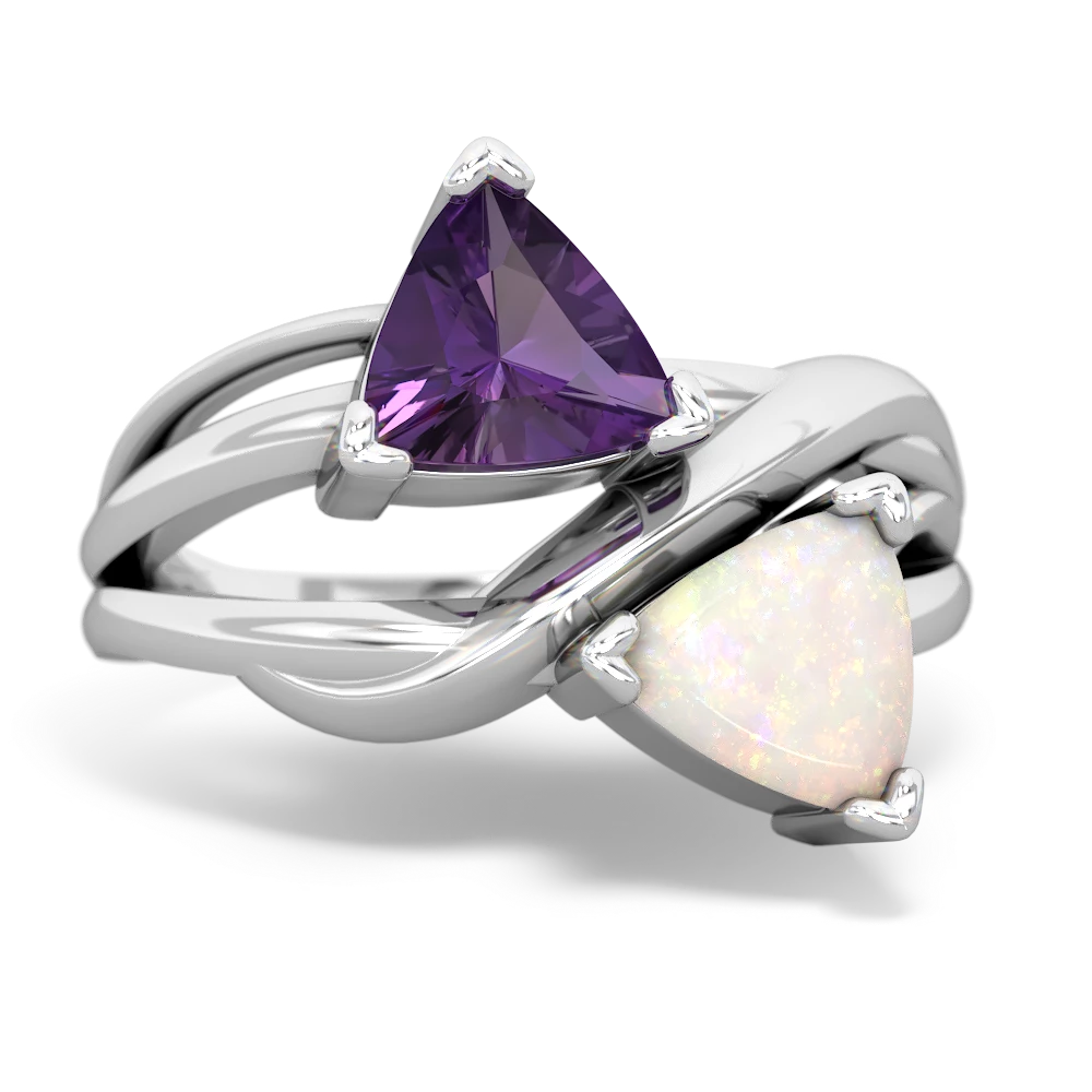 Amethyst Split Band Swirl 14K White Gold ring R2341