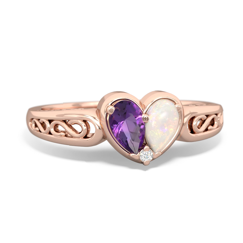 Amethyst Filligree 'One Heart' 14K Rose Gold ring R5070