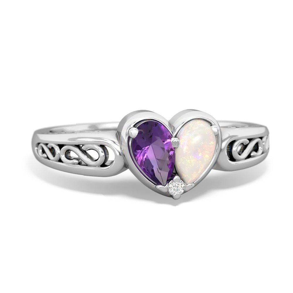 Amethyst Filligree 'One Heart' 14K White Gold ring R5070