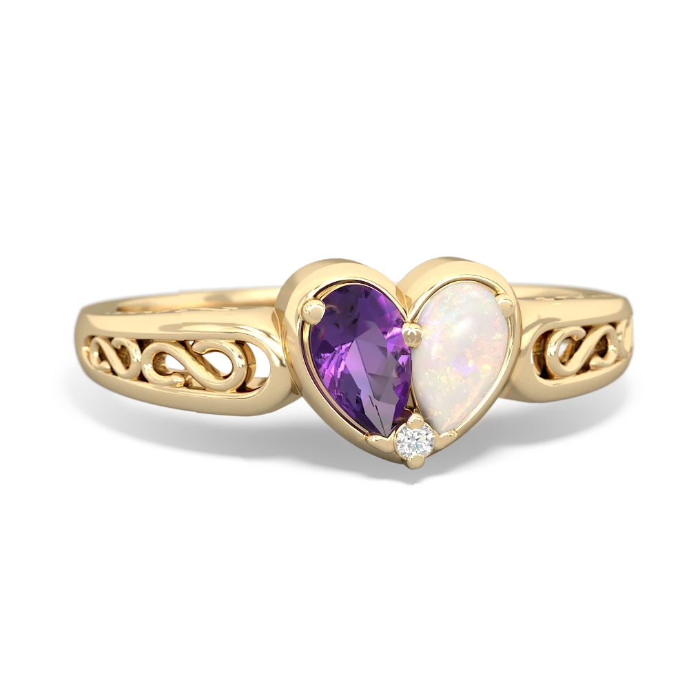 Amethyst Filligree 'One Heart' 14K Yellow Gold ring R5070