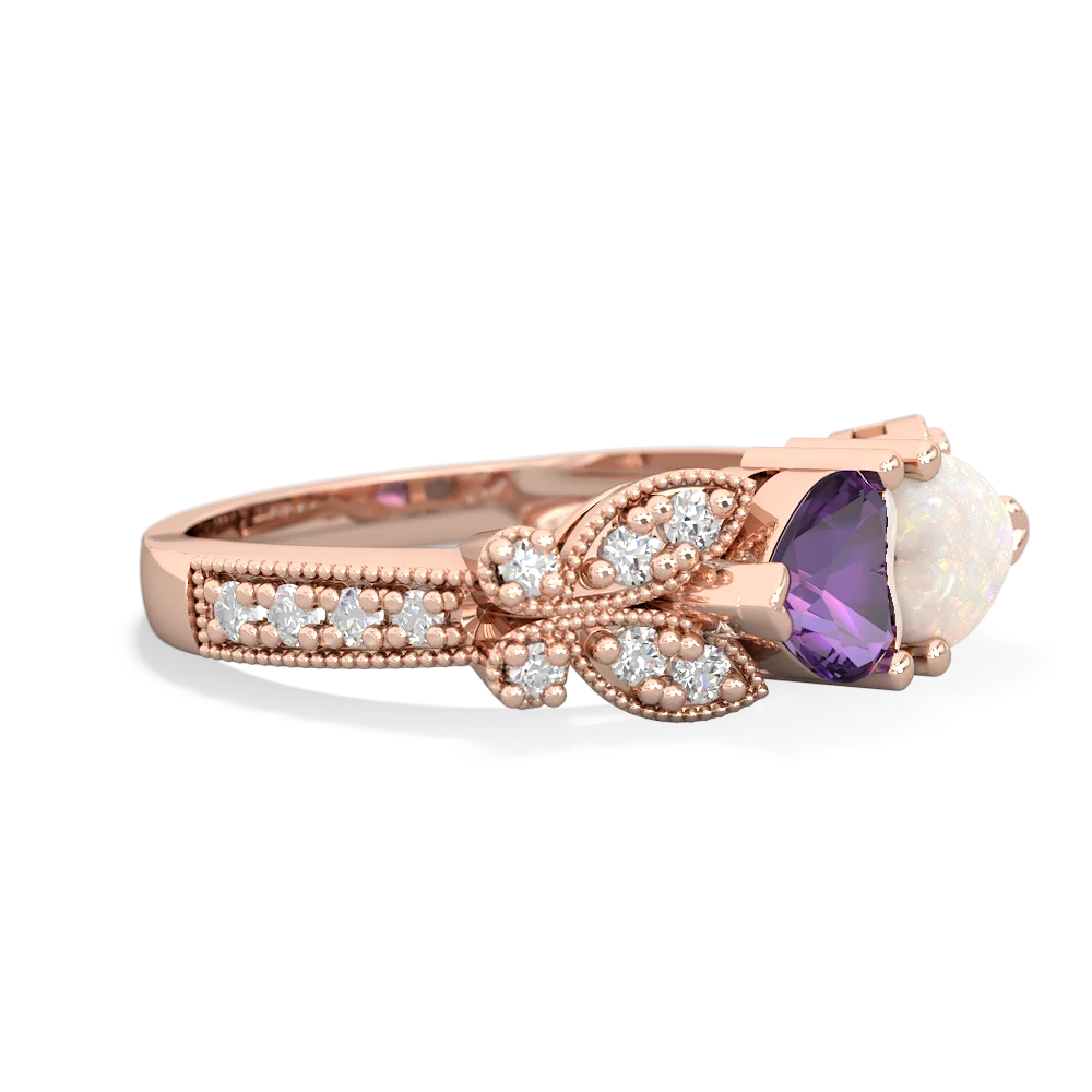 Amethyst Diamond Butterflies 14K Rose Gold ring R5601