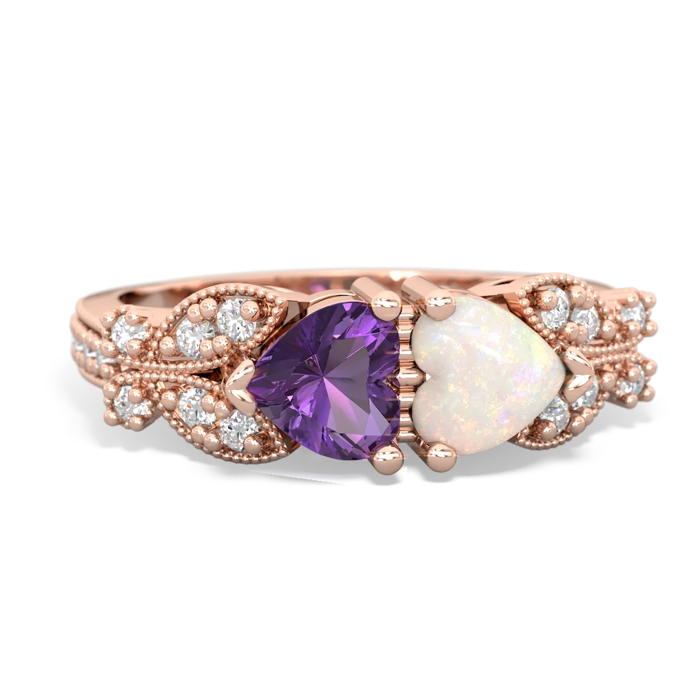 Amethyst Diamond Butterflies 14K Rose Gold ring R5601