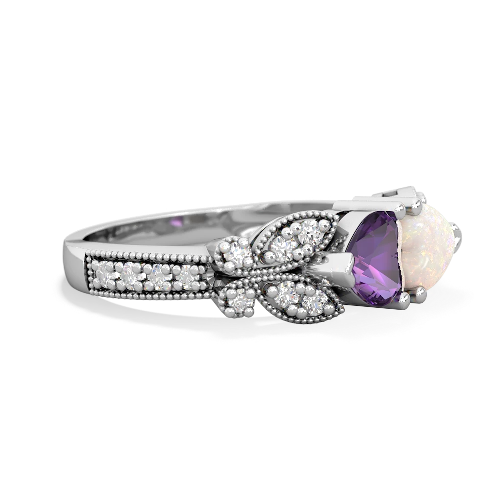 Amethyst Diamond Butterflies 14K White Gold ring R5601