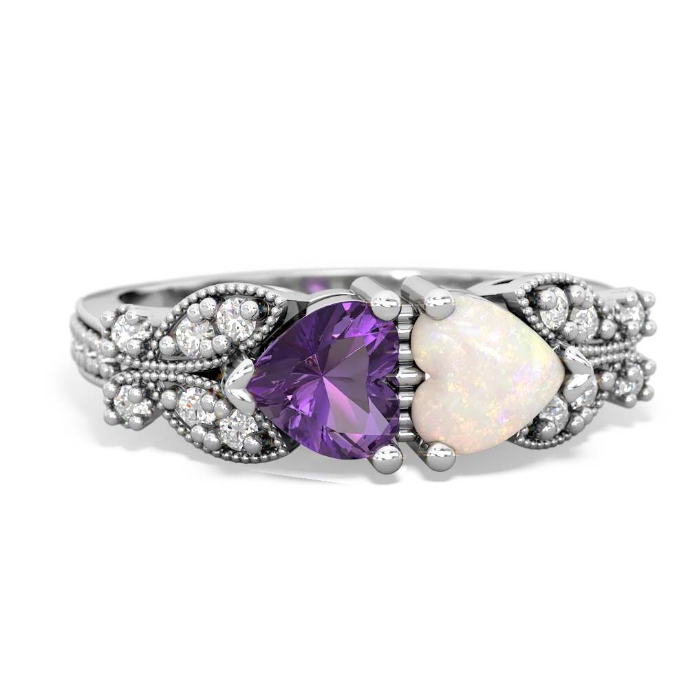 Amethyst Diamond Butterflies 14K White Gold ring R5601