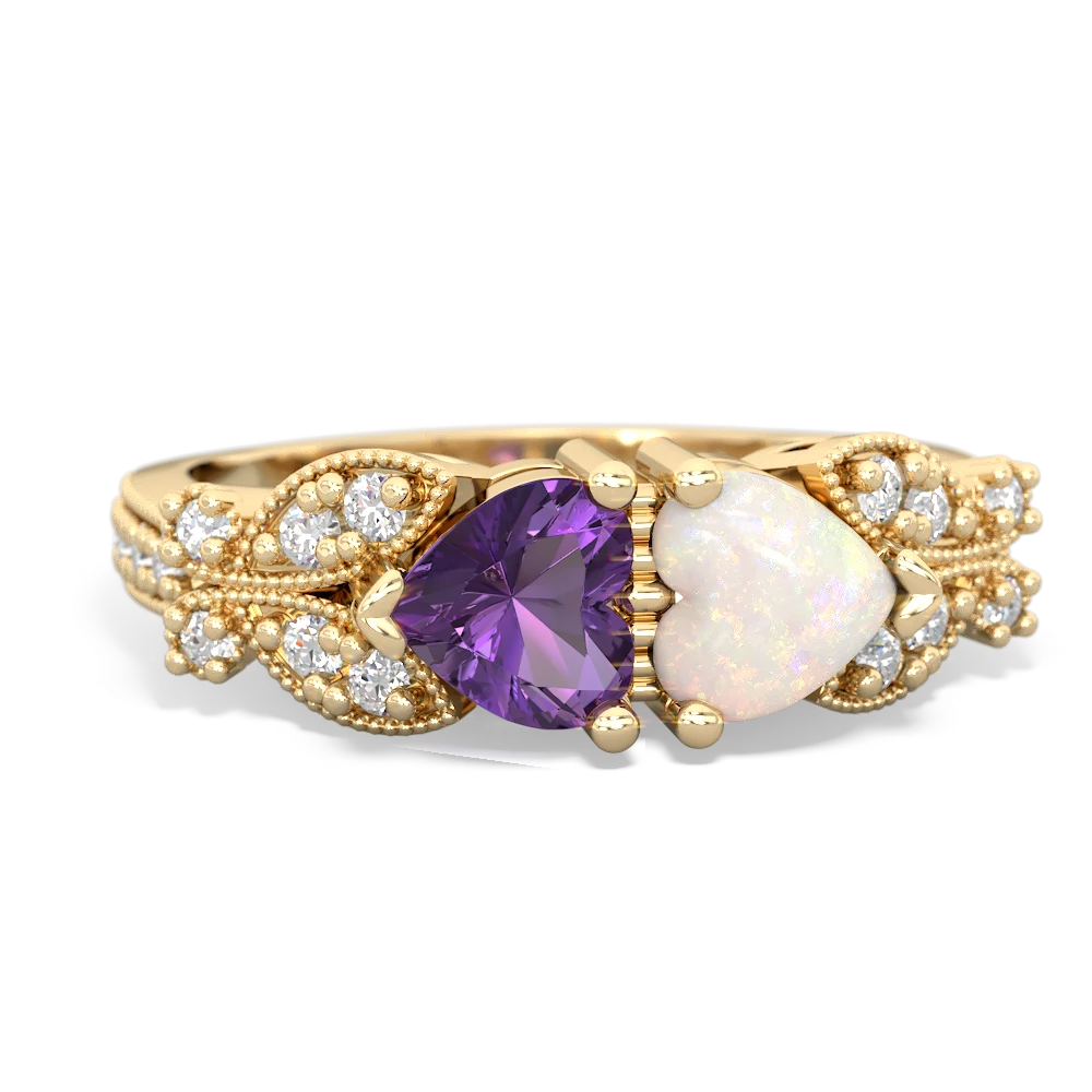 Amethyst Diamond Butterflies 14K Yellow Gold ring R5601