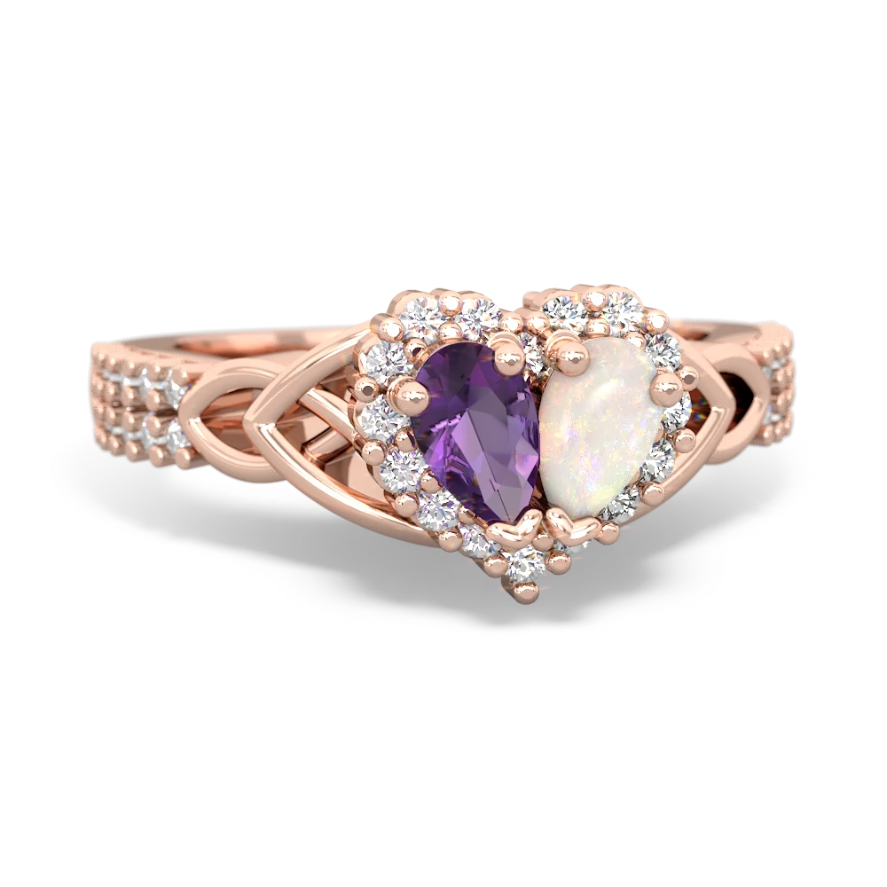 Amethyst Celtic Knot Two Hearts As One 14K Rose Gold ring R2644HRT