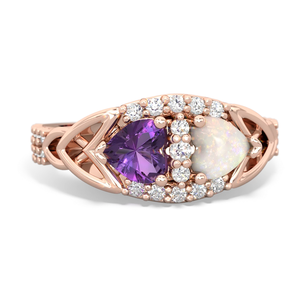 Amethyst Sparkling Celtic Knot 14K Rose Gold ring R2645