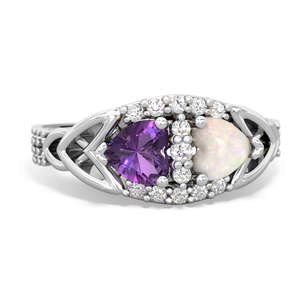 Amethyst Sparkling Celtic Knot 14K White Gold ring R2645