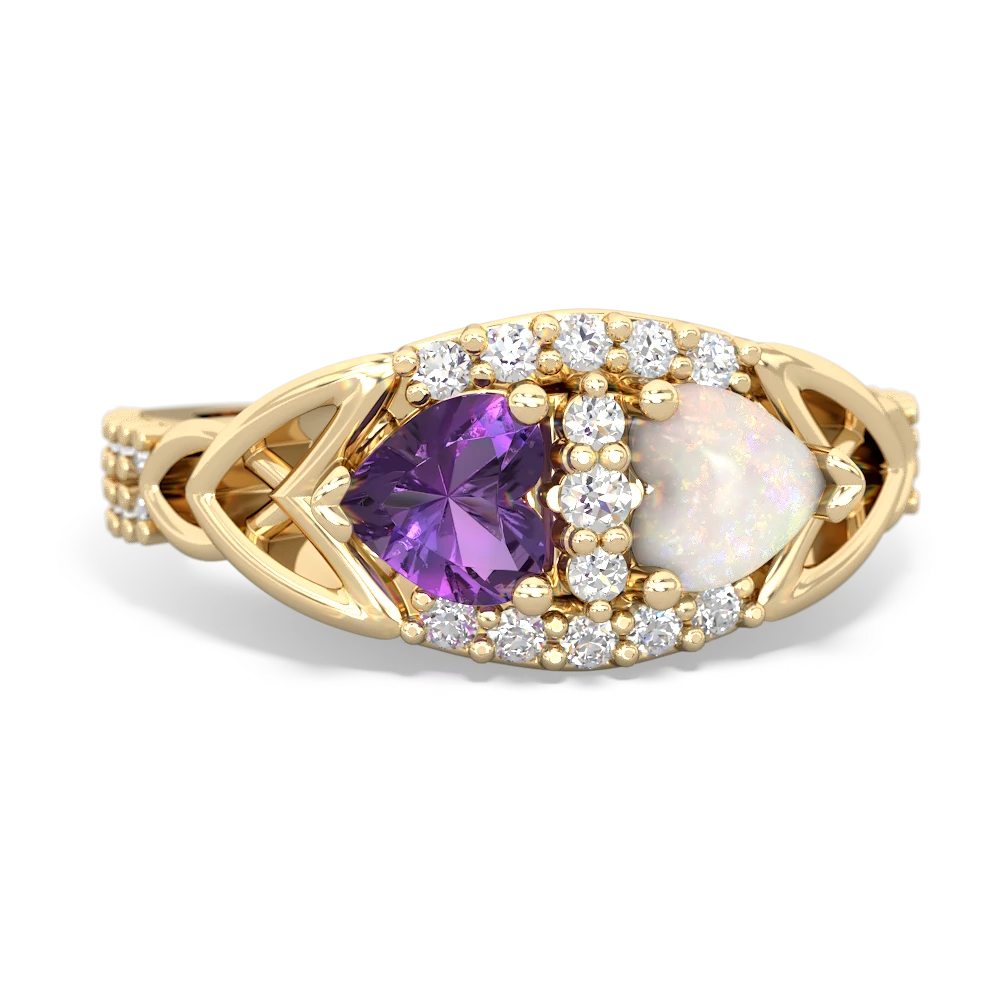 Amethyst Sparkling Celtic Knot 14K Yellow Gold ring R2645