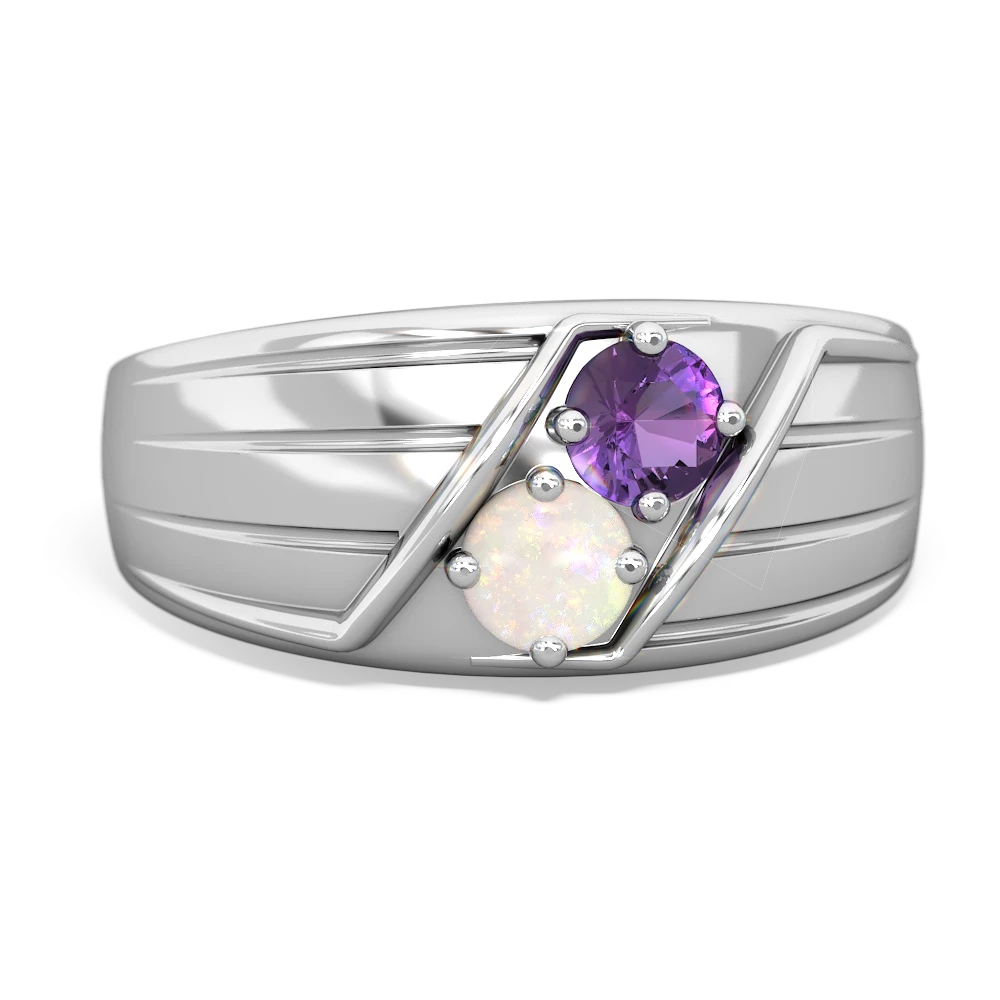 Amethyst Men's Streamline 14K White Gold ring R0460