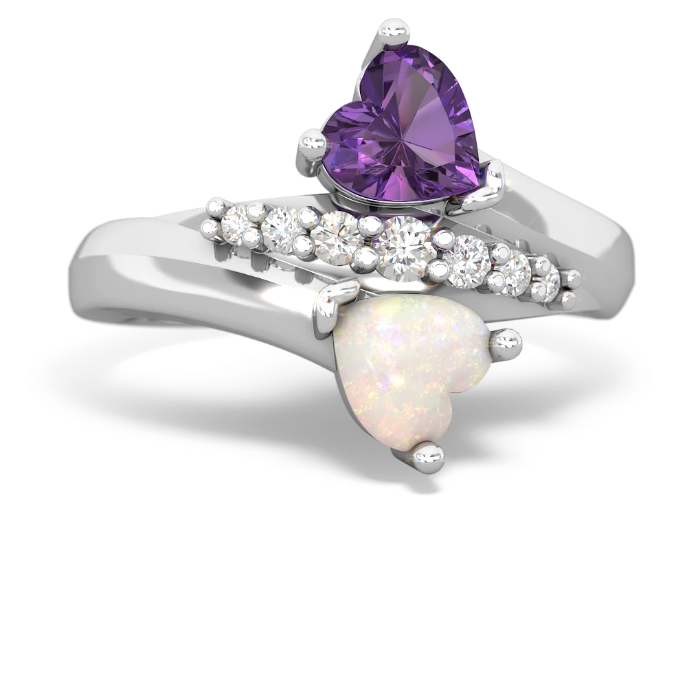 Amethyst Heart To Heart 14K White Gold ring R2064