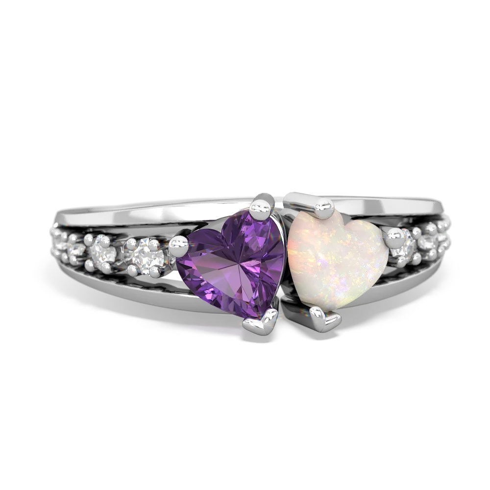 Amethyst Heart To Heart 14K White Gold ring R3342