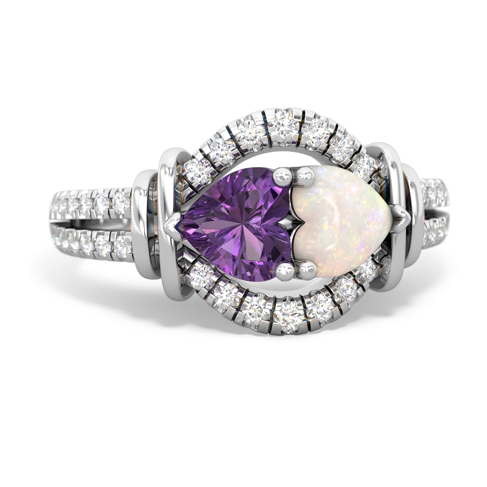 Amethyst Art-Deco Keepsake 14K White Gold ring R5630