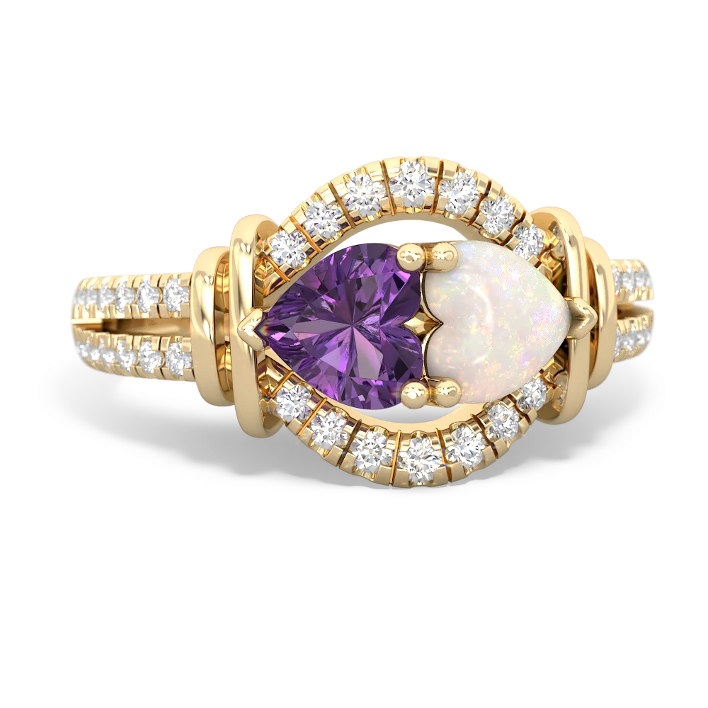 Amethyst Art-Deco Keepsake 14K Yellow Gold ring R5630