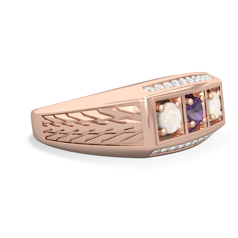 Amethyst Three Stone Tire Tread Men's 14K Rose Gold ring R0520