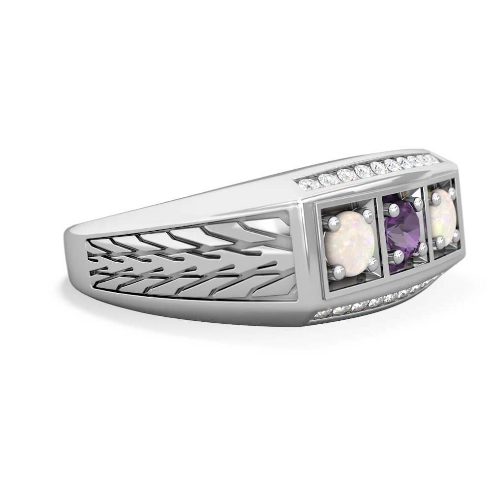 Amethyst Three Stone Tire Tread Men's 14K White Gold ring R0520