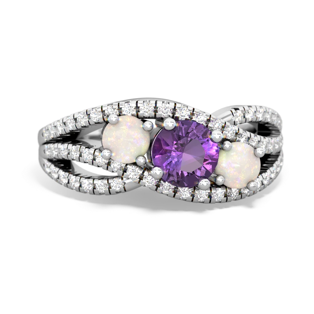 Amethyst Three Stone Aurora 14K White Gold ring R3080