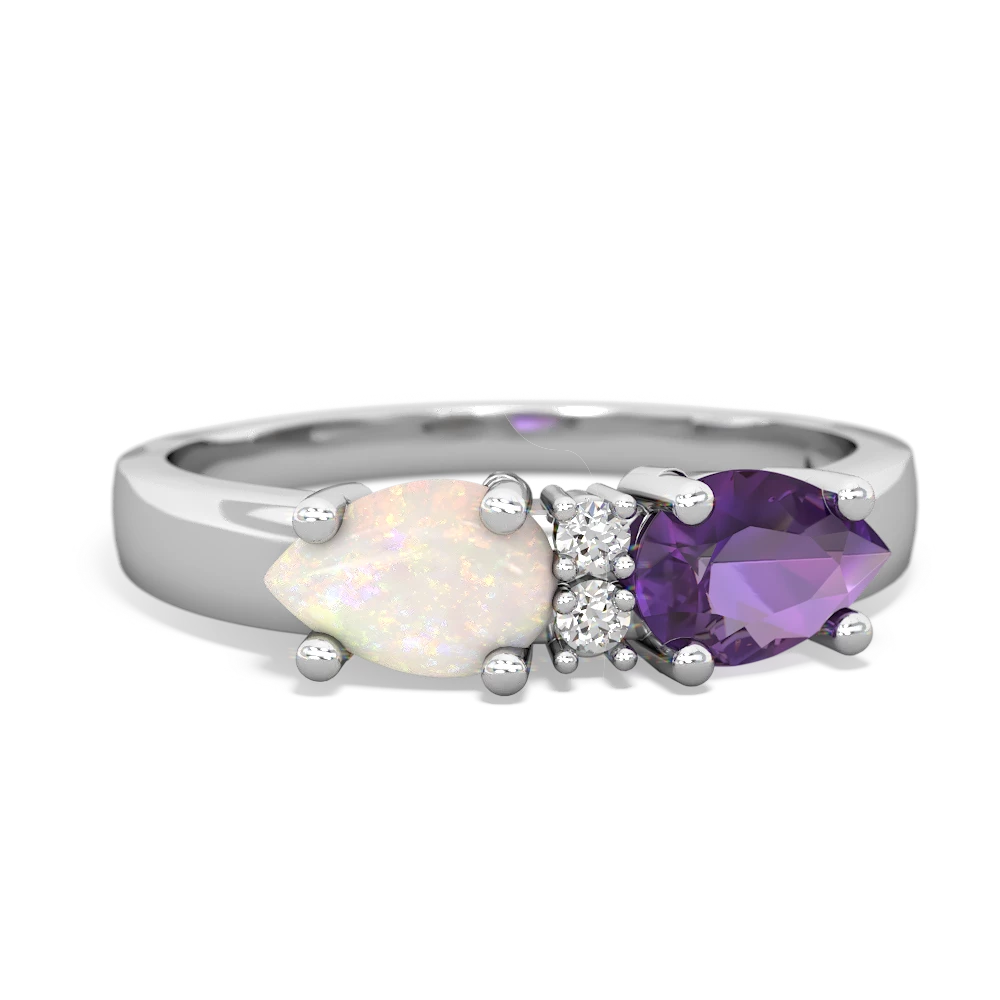 Amethyst Pear Bowtie 14K White Gold ring R0865