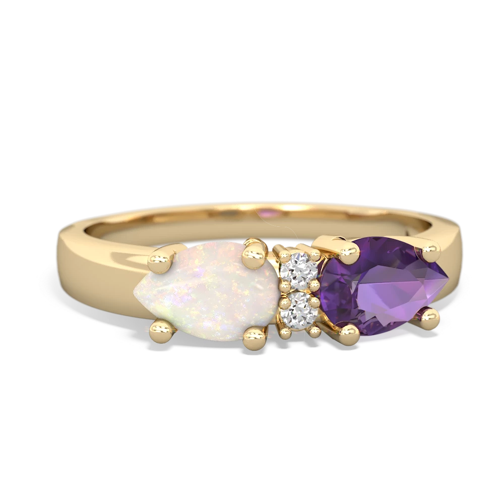 Amethyst Pear Bowtie 14K Yellow Gold ring R0865